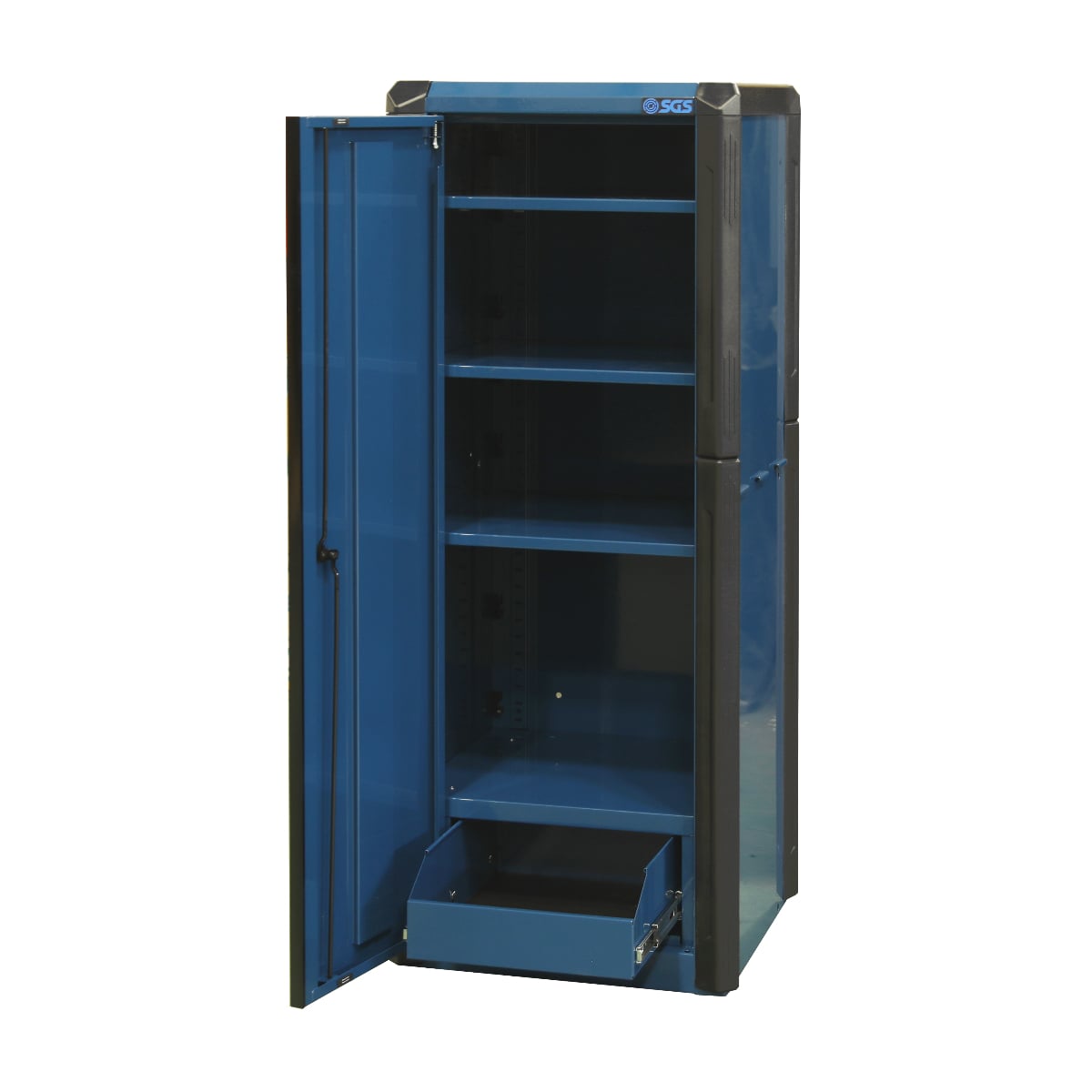 SGS 59in Roller Cabinet with Top Hutch and Side Cabinet- 11 Drawers- Blue